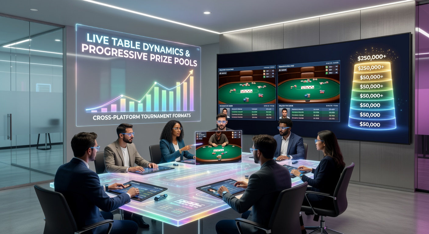 Multi-device view showing synchronized live table play and accumulating progressive jackpot meters
