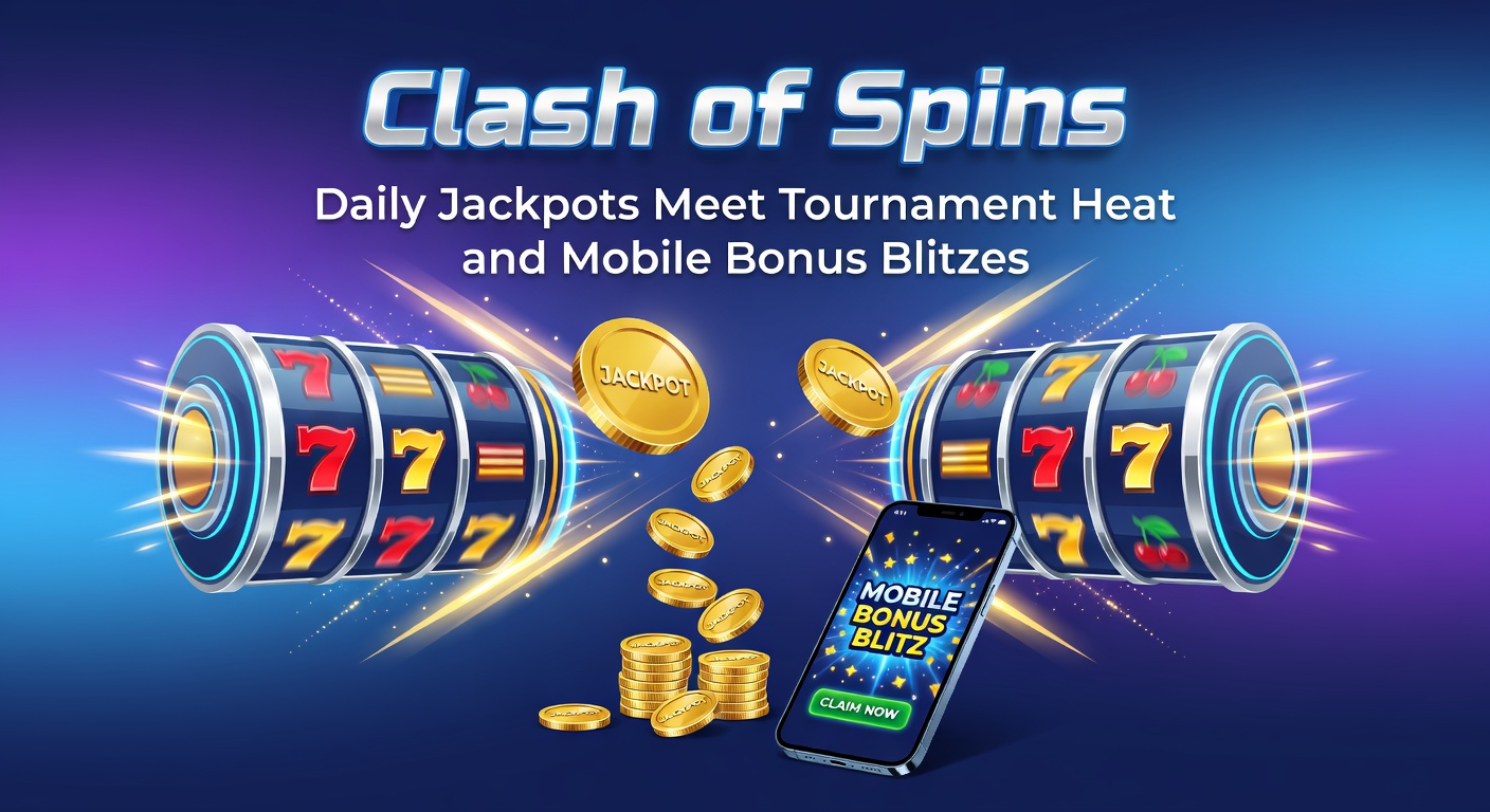 Vibrant slot reels spinning with jackpot counters ticking up amid tournament leaderboards and mobile notifications popping