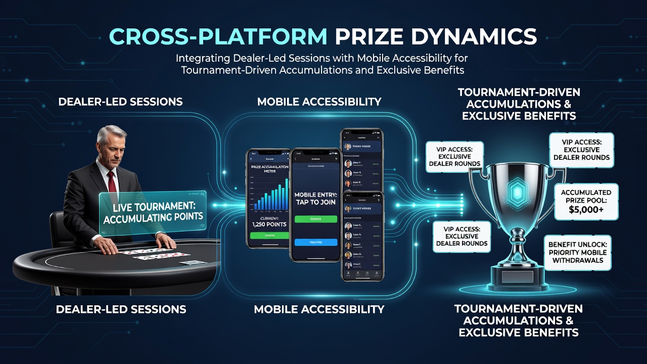 Live dealer session integrated with mobile tournament interface showing real-time prize accumulation