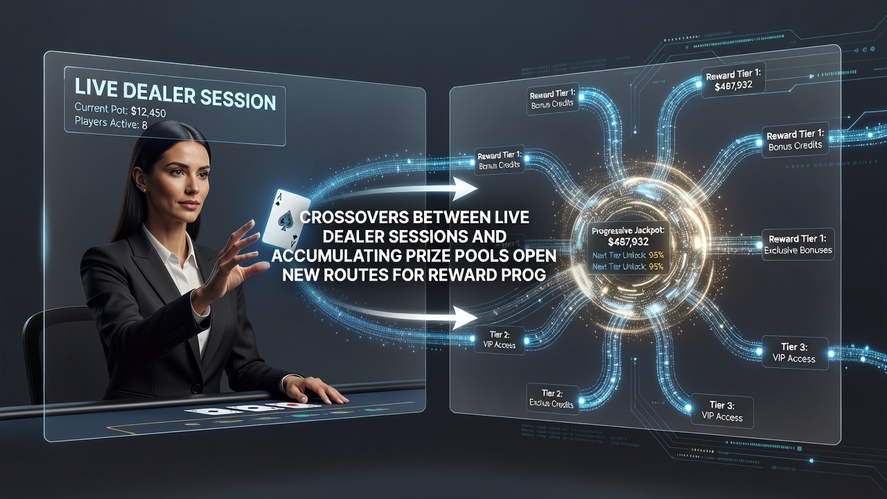 Mobile device screen showing live dealer feed merged with progressive jackpot meter and reward progress bar