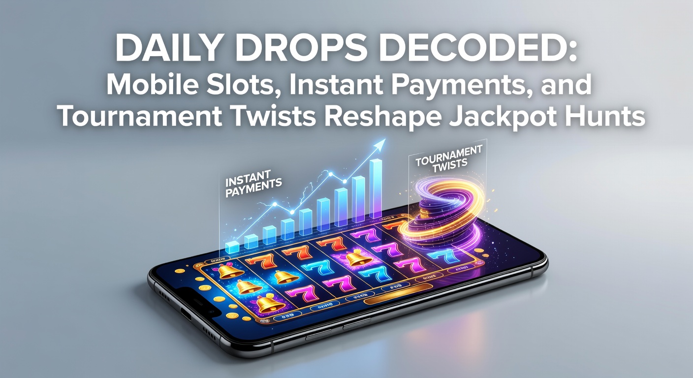 Vibrant mobile slot screen showing a daily drop jackpot ticking down with tournament leaderboards and instant payout notifications in the background