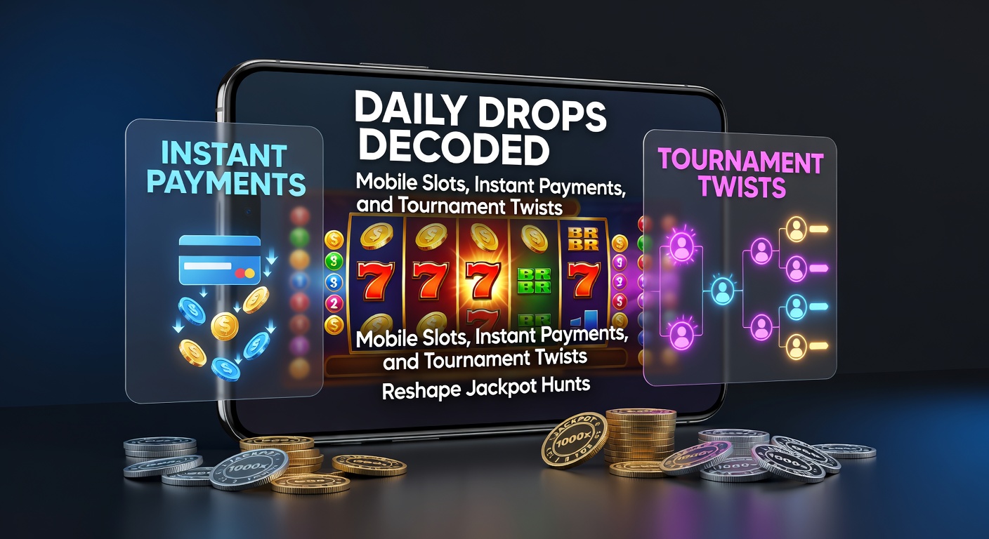 Close-up of a smartphone displaying an instant payout confirmation from a mobile slot tournament, with confetti effects and a daily drop timer in the foreground