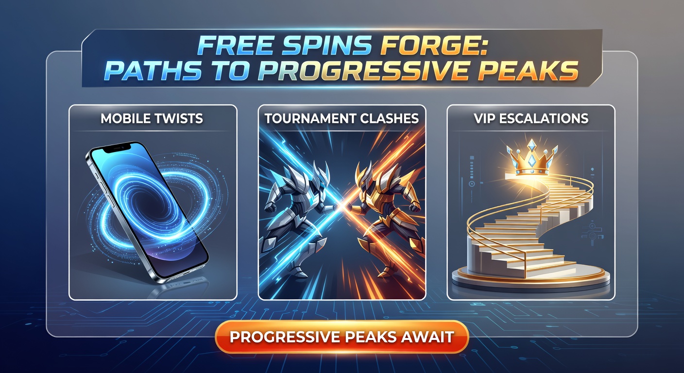 Dynamic scene of mobile slot tournaments with clashing player avatars, VIP ladders rising beside glowing progressive jackpots fueled by free spin cascades