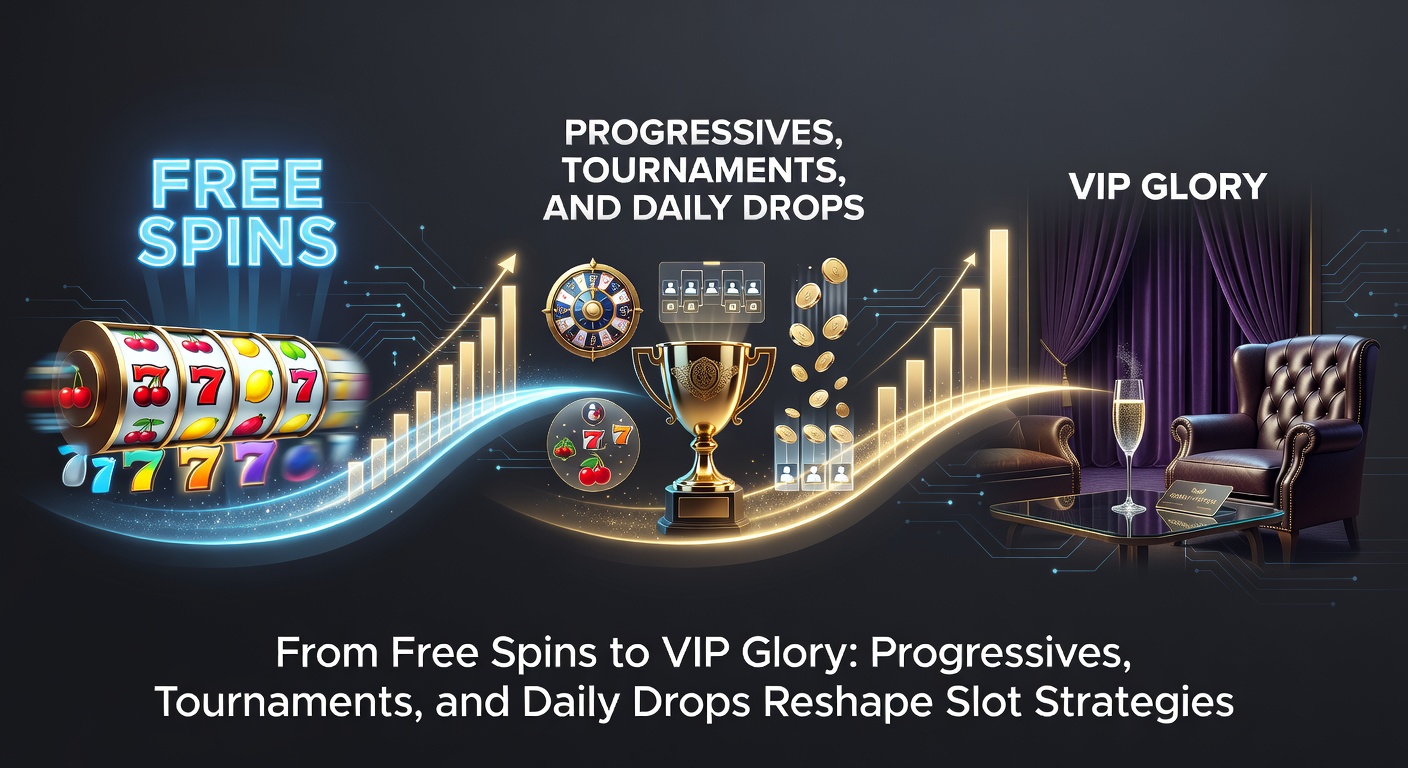 Dynamic graphic of a progressive jackpot meter exploding alongside tournament trophies and daily drop prize calendars