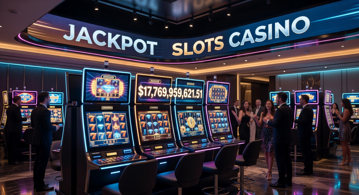 Vibrant jackpot slots reels spinning with glowing progressive counters climbing toward massive prizes at Jackpot Slots Casino