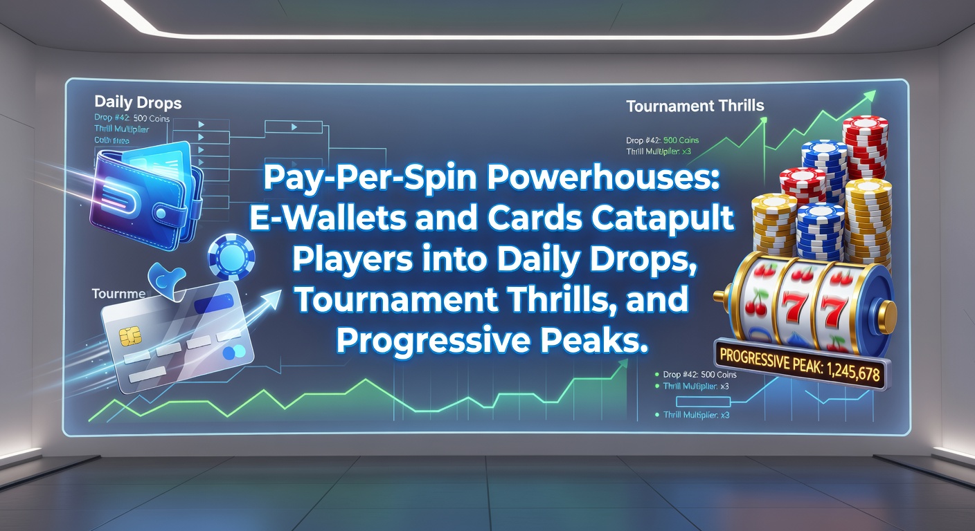 Vibrant slot machine screens displaying progressive jackpots and tournament leaderboards, with e-wallet icons overlayed for instant deposit action