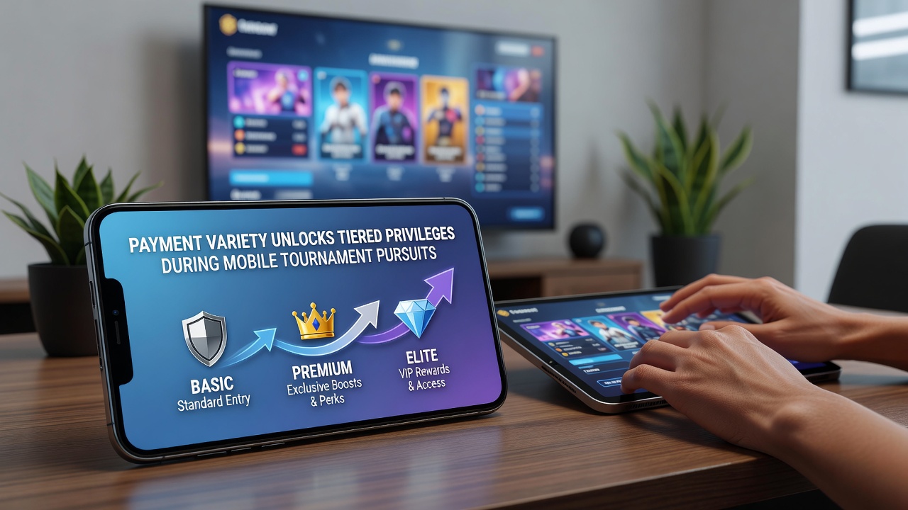 Smartphone screen displaying tiered rewards and payment confirmation during a mobile slot tournament