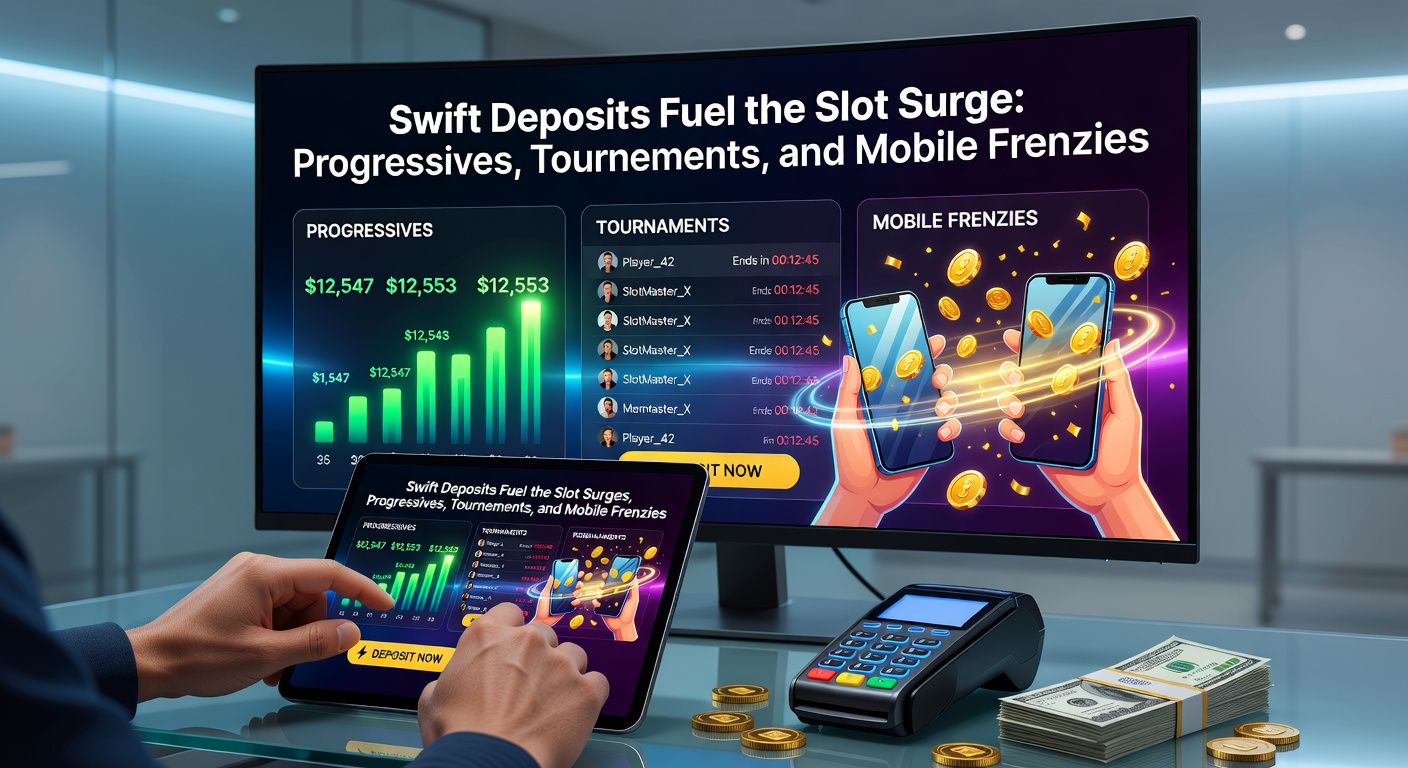 Mobile phone screen showing a slot tournament leaderboard with progressive jackpot ticker and instant deposit button highlighted
