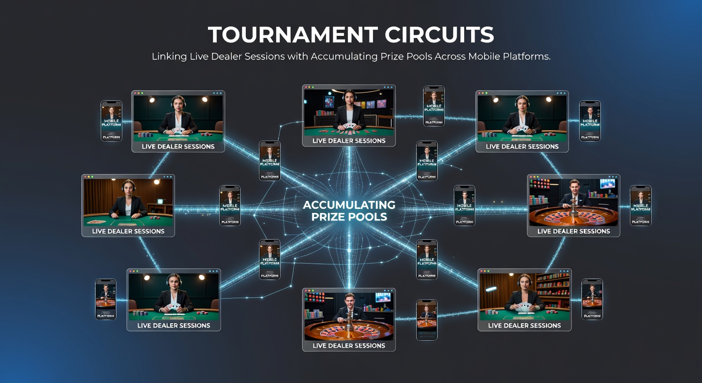 Live dealer table streamed alongside mobile tournament dashboard showing prize pool growth metrics