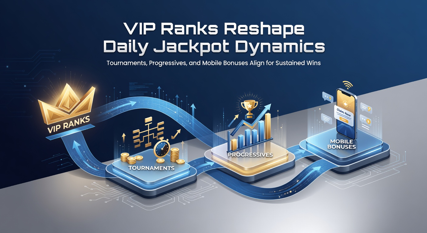 Vibrant slot machine screens displaying VIP rank badges alongside cascading jackpot counters and tournament leaderboards, highlighting aligned rewards