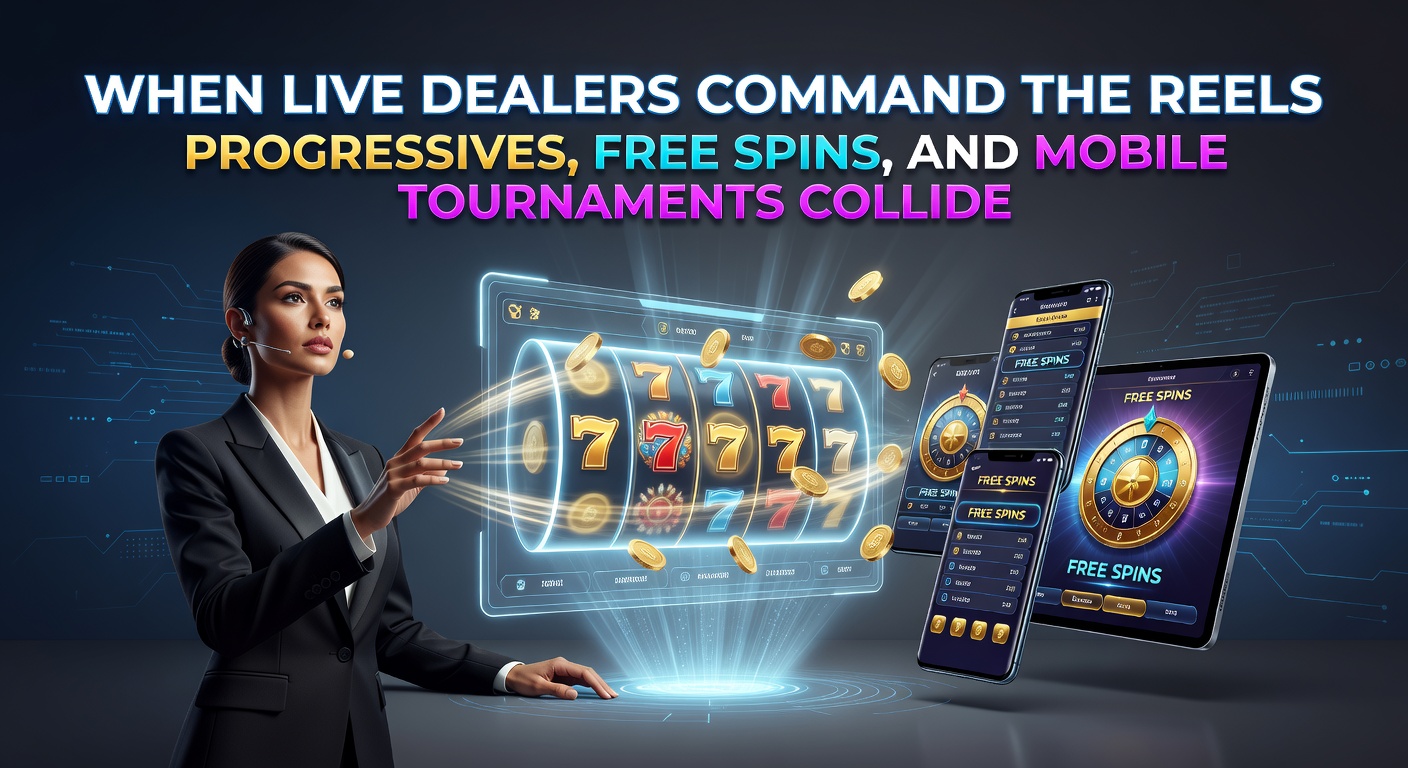 Dynamic live dealer hosting a progressive slot tournament on a mobile screen, with spinning reels and jackpot counters ticking upward